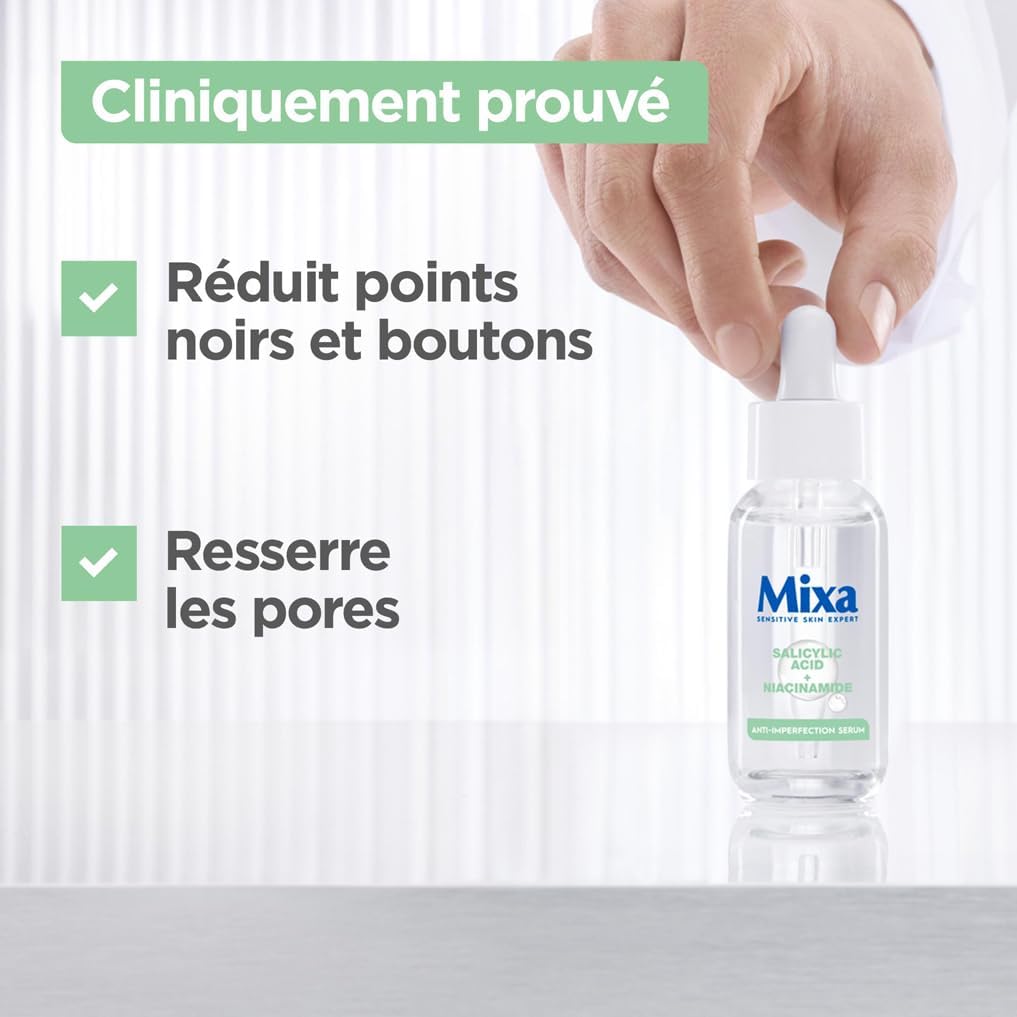 Mixa - Sérum Concentré Anti-Imperfections - Pour peaux à imperfections - Enrichi en Acide Salicylique et Niacinamide - 30 ml