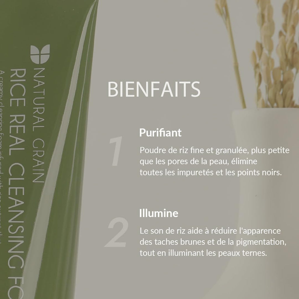 [MIZON] RICE REAL CLEANSING FOAM (150ML) Soin Coréen - Nettoyant Visage Exfoliant Doux à l'Extrait de Riz - Éclat, Nettoyage des Pores et Amélioration du Teint - Peaux Grasses et Mixtes