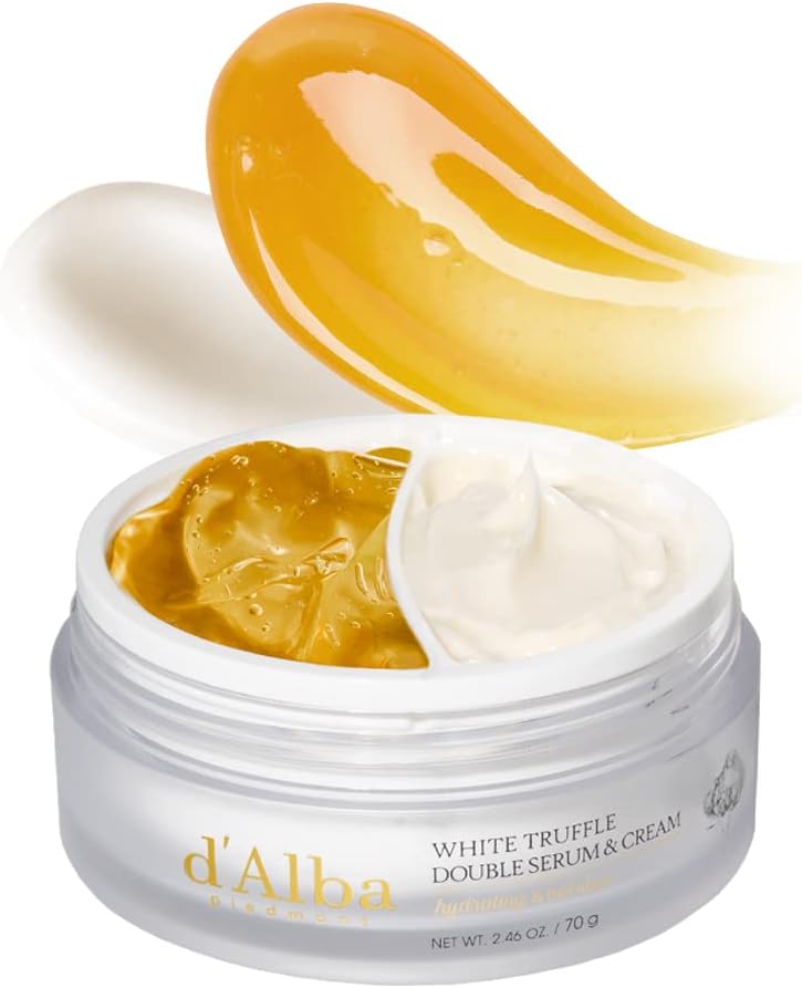 d'Alba Double Sérum et Crème à la Truffe Blanche Italienne, Soin de la Peau Coréen Végétalien, Crème Hydratante Personnalisable 2 en 1 aux Truffes Blanches, Adaptée à Tous les Types de Peau