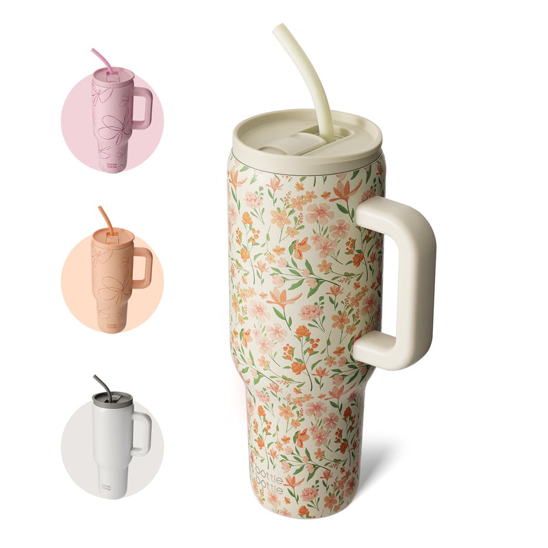BOTTLE BOTTLE Tasse isotherme 1200 ml, Mug avec paille et poignée, Tasse avec paille sous vide en acier inoxydable pour cadeaux, fêtes, bureau, Café (Vert Menthe)