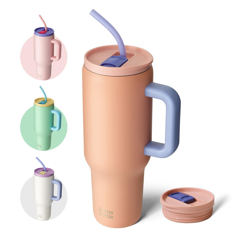 BOTTLE BOTTLE Tasse isotherme 1200 ml, Mug avec paille et poignée, Tasse avec paille sous vide en acier inoxydable pour cadeaux, fêtes, bureau, Café (Vert Menthe)