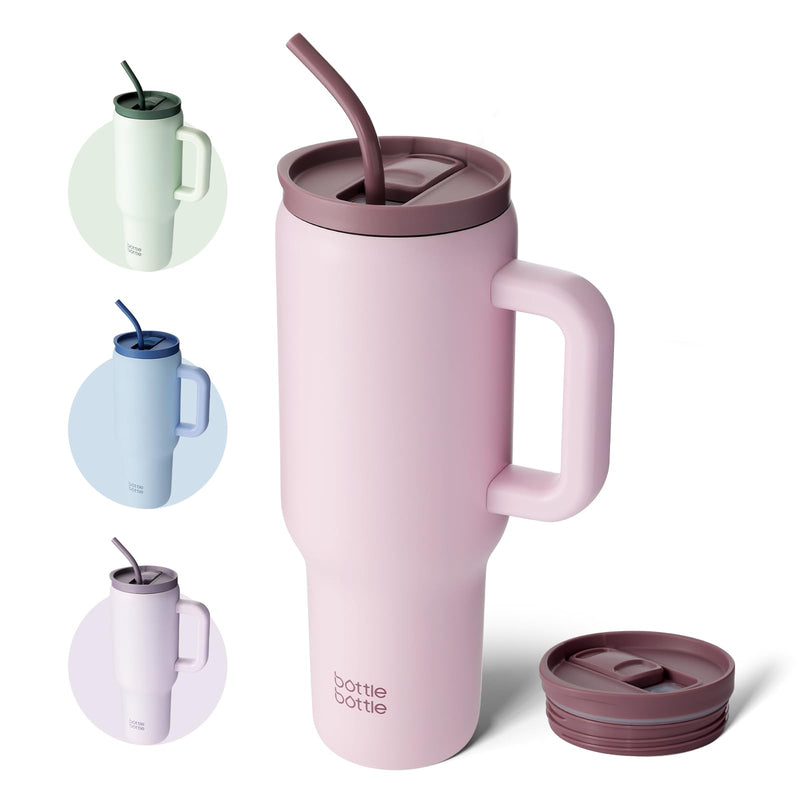BOTTLE BOTTLE Tasse isotherme 1200 ml, Mug avec paille et poignée, Tasse avec paille sous vide en acier inoxydable pour cadeaux, fêtes, bureau, Café (Vert Menthe)
