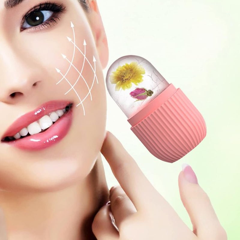 Joyeee Ice Roller, massage de la glace pour les yeux réutilisable, beauté du visage, soins de la peau compresse de glace rétrécit les pores réduit les poches améliore l'élasticité de la peau. (Rose)