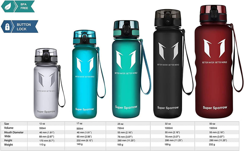 Super Sparrow Bouteille d'eau - Gourde - 350ml/500ml/750ml/1000ml - sans BPA - Convient pour Le Sport, la randonnée, l'école, Le Bureau, en Plein air