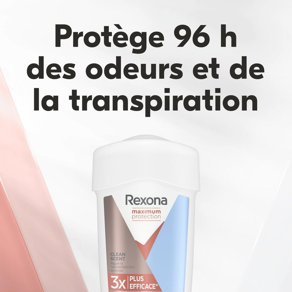 REXONA - Déodorant Femme Clean Scent - Stick Anti-transpirant - 3x plus efficace contre la transpiration - Protection 96h - 45ml