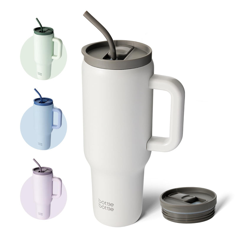 BOTTLE BOTTLE Tasse isotherme 1200 ml, Mug avec paille et poignée, Tasse avec paille sous vide en acier inoxydable pour cadeaux, fêtes, bureau, Café (Vert Menthe)