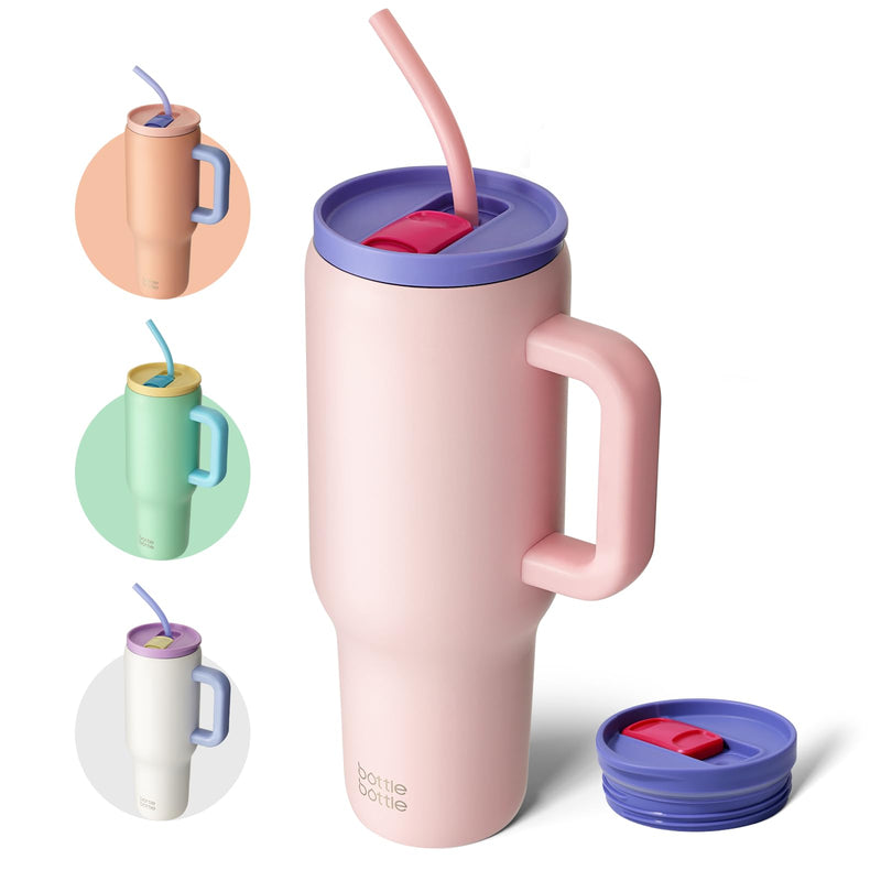 BOTTLE BOTTLE Tasse isotherme 1200 ml, Mug avec paille et poignée, Tasse avec paille sous vide en acier inoxydable pour cadeaux, fêtes, bureau, Café (Vert Menthe)