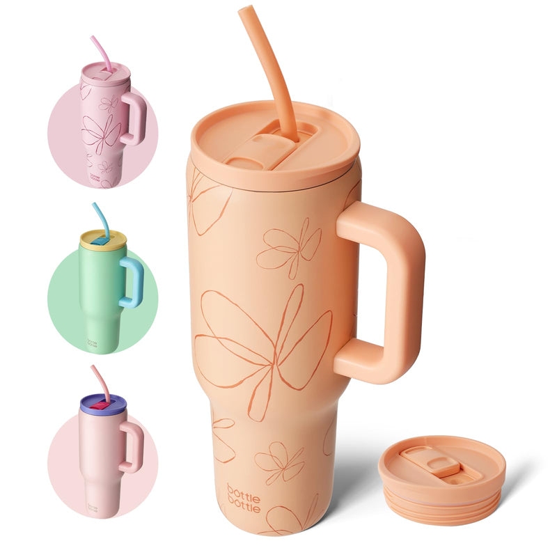 BOTTLE BOTTLE Tasse isotherme 1200 ml, Mug avec paille et poignée, Tasse avec paille sous vide en acier inoxydable pour cadeaux, fêtes, bureau, Café (Vert Menthe)
