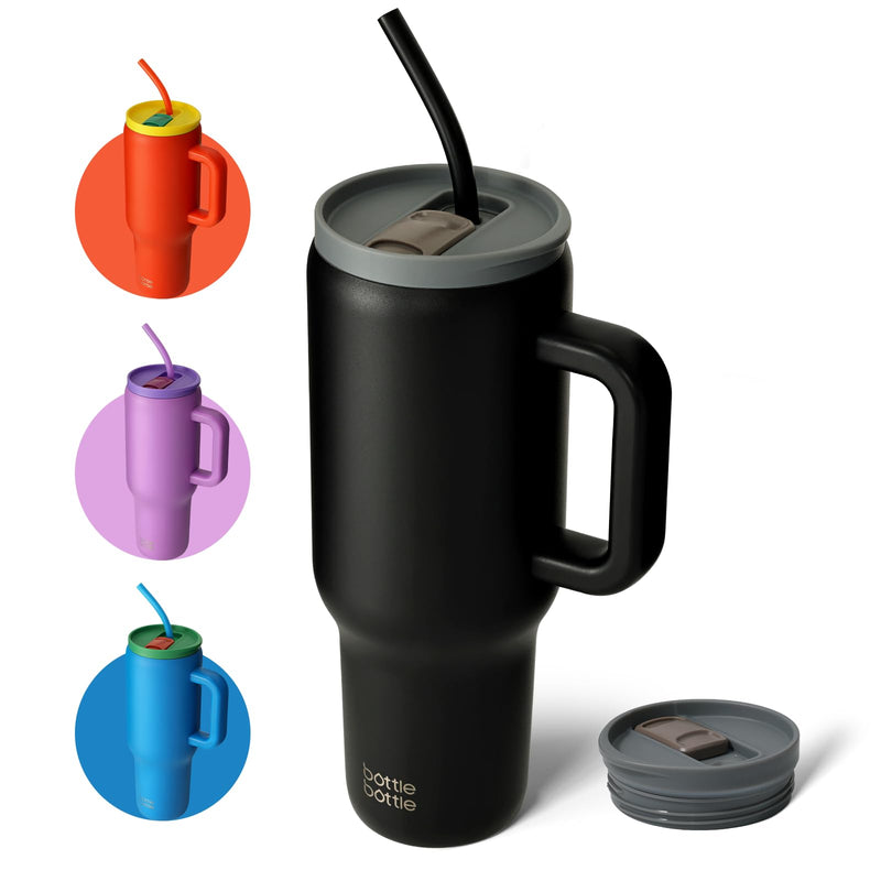 BOTTLE BOTTLE Tasse isotherme 1200 ml, Mug avec paille et poignée, Tasse avec paille sous vide en acier inoxydable pour cadeaux, fêtes, bureau, Café (Vert Menthe)