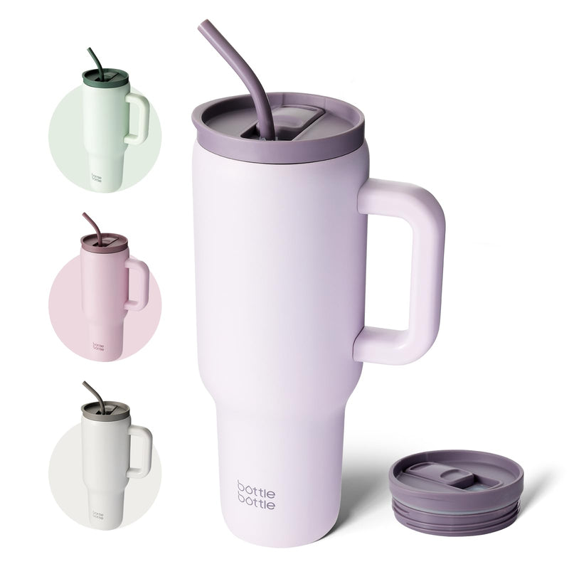 BOTTLE BOTTLE Tasse isotherme 1200 ml, Mug avec paille et poignée, Tasse avec paille sous vide en acier inoxydable pour cadeaux, fêtes, bureau, Café (Vert Menthe)
