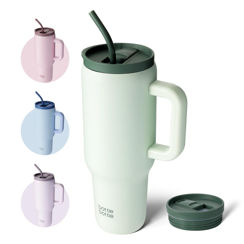 BOTTLE BOTTLE Tasse isotherme 1200 ml, Mug avec paille et poignée, Tasse avec paille sous vide en acier inoxydable pour cadeaux, fêtes, bureau, Café (Vert Menthe)