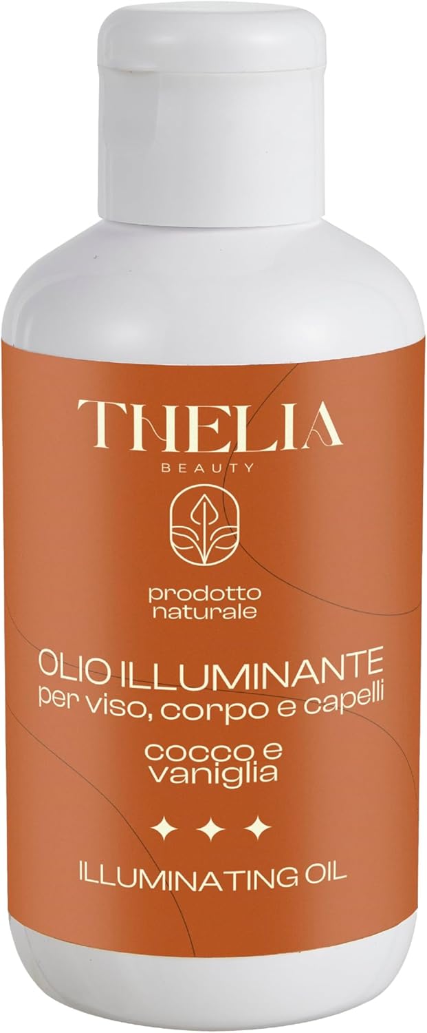 Thélia Beauty | Huile Illuminatrice pour le Visage, le Corps et les Cheveux, Noix de Coco et Vanille, Produit Naturel sans Parabènes, Testé Dermatologiquement, Made in Italy, 100 ml