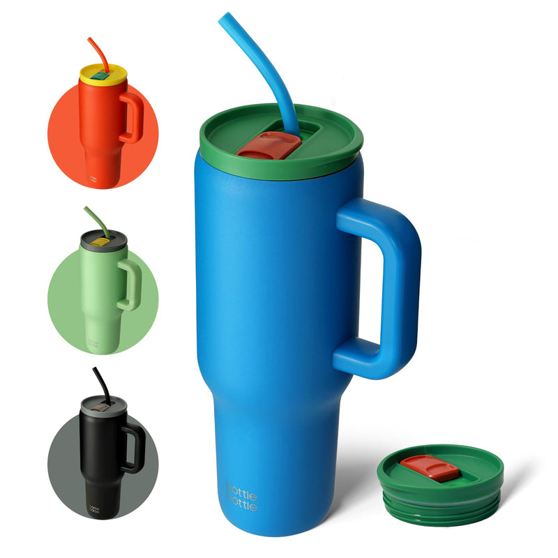 BOTTLE BOTTLE Tasse isotherme 1200 ml, Mug avec paille et poignée, Tasse avec paille sous vide en acier inoxydable pour cadeaux, fêtes, bureau, Café (Vert Menthe)