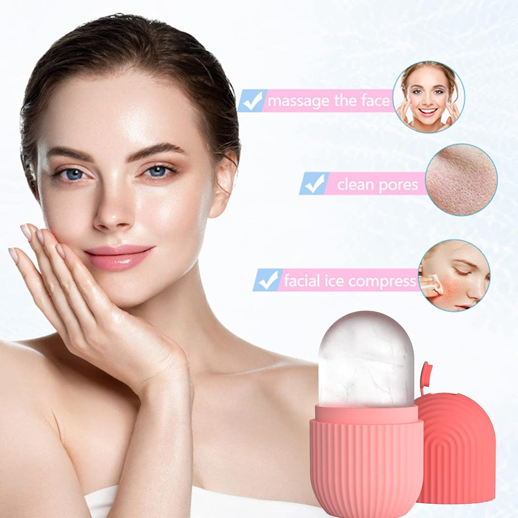Joyeee Ice Roller, massage de la glace pour les yeux réutilisable, beauté du visage, soins de la peau compresse de glace rétrécit les pores réduit les poches améliore l'élasticité de la peau. (Rose)