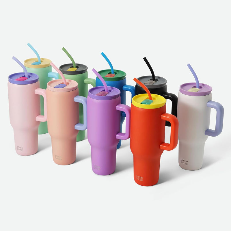 BOTTLE BOTTLE Tasse isotherme 1200 ml, Mug avec paille et poignée, Tasse avec paille sous vide en acier inoxydable pour cadeaux, fêtes, bureau, Café (Vert Menthe)