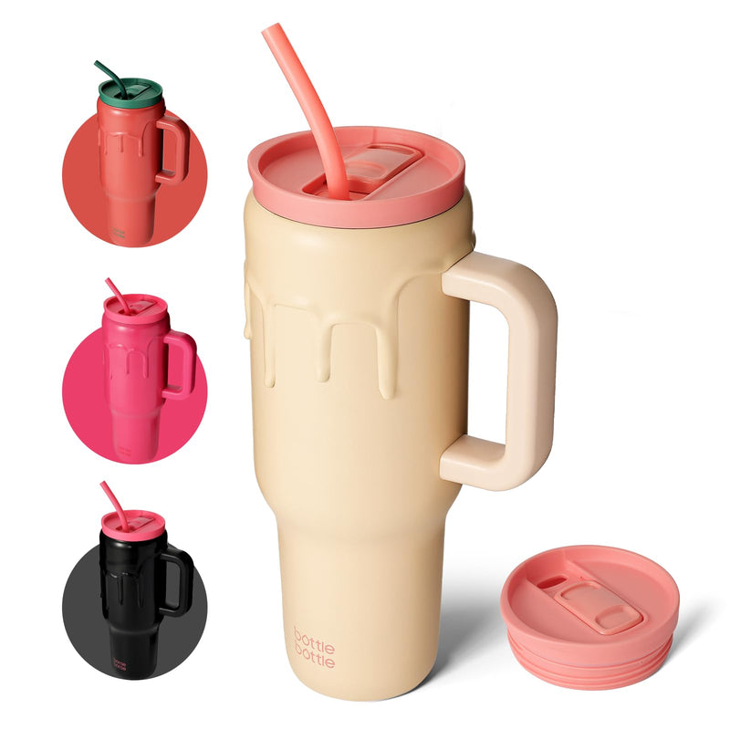 BOTTLE BOTTLE Tasse isotherme 1200 ml, Mug avec paille et poignée, Tasse avec paille sous vide en acier inoxydable pour cadeaux, fêtes, bureau, Café (Vert Menthe)