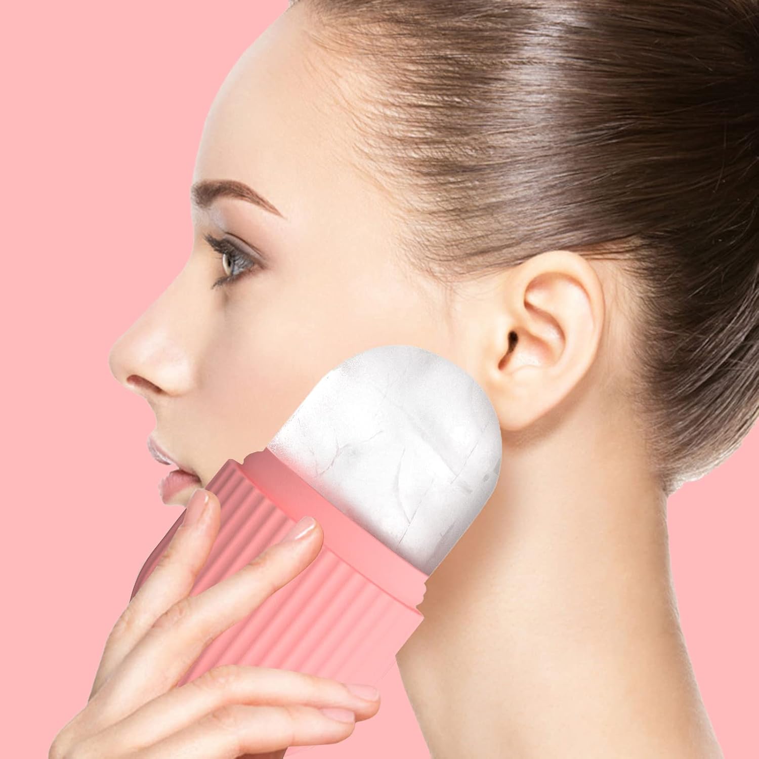 Joyeee Ice Roller, massage de la glace pour les yeux réutilisable, beauté du visage, soins de la peau compresse de glace rétrécit les pores réduit les poches améliore l'élasticité de la peau. (Rose)