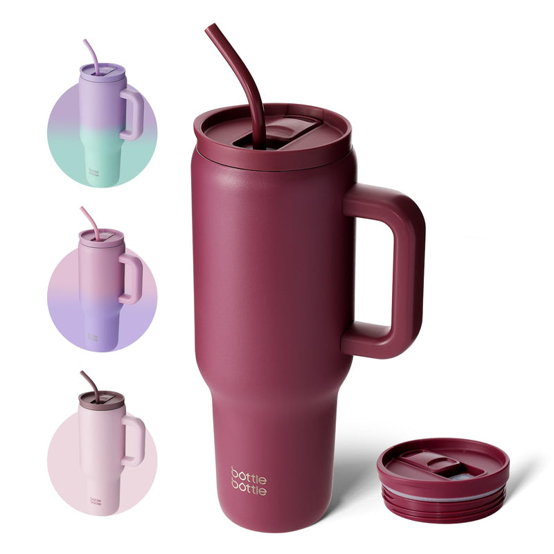 BOTTLE BOTTLE Tasse isotherme 1200 ml, Mug avec paille et poignée, Tasse avec paille sous vide en acier inoxydable pour cadeaux, fêtes, bureau, Café (Vert Menthe)