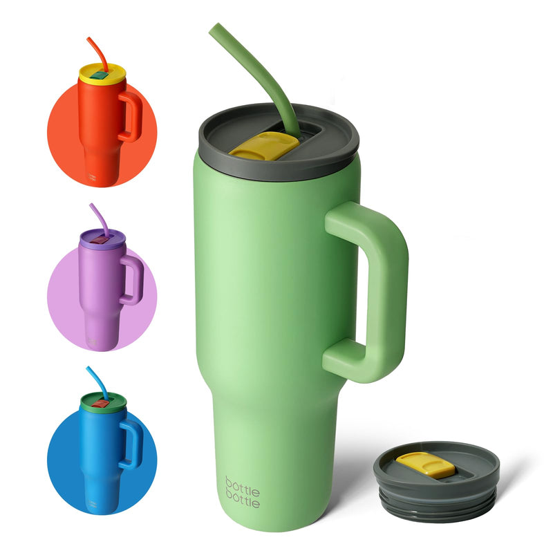BOTTLE BOTTLE Tasse isotherme 1200 ml, Mug avec paille et poignée, Tasse avec paille sous vide en acier inoxydable pour cadeaux, fêtes, bureau, Café (Vert Menthe)