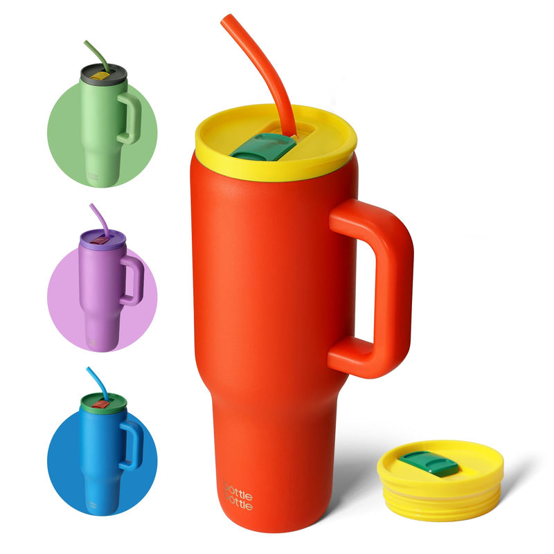 BOTTLE BOTTLE Tasse isotherme 1200 ml, Mug avec paille et poignée, Tasse avec paille sous vide en acier inoxydable pour cadeaux, fêtes, bureau, Café (Vert Menthe)