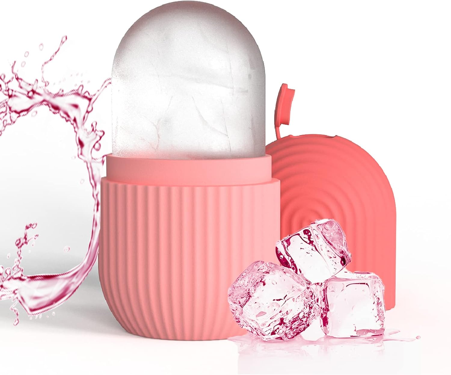 Joyeee Ice Roller, massage de la glace pour les yeux réutilisable, beauté du visage, soins de la peau compresse de glace rétrécit les pores réduit les poches améliore l'élasticité de la peau. (Rose)