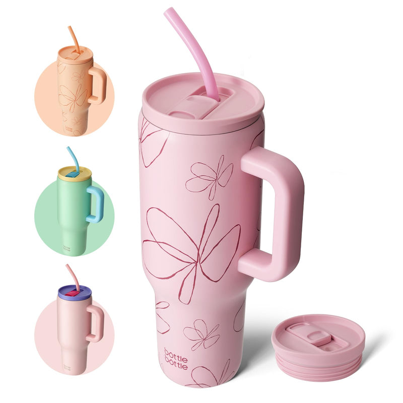 BOTTLE BOTTLE Tasse isotherme 1200 ml, Mug avec paille et poignée, Tasse avec paille sous vide en acier inoxydable pour cadeaux, fêtes, bureau, Café (Vert Menthe)