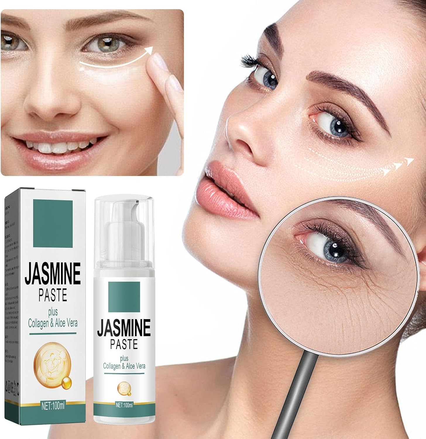 Pommade au jasmin contre les cernes sous les yeux, anti-rides, pommade au jasmin contre les cernes, pommade au jasmin contre les cernes, 100 ml, kit de soin du visage pour adolescents (blanc, taille