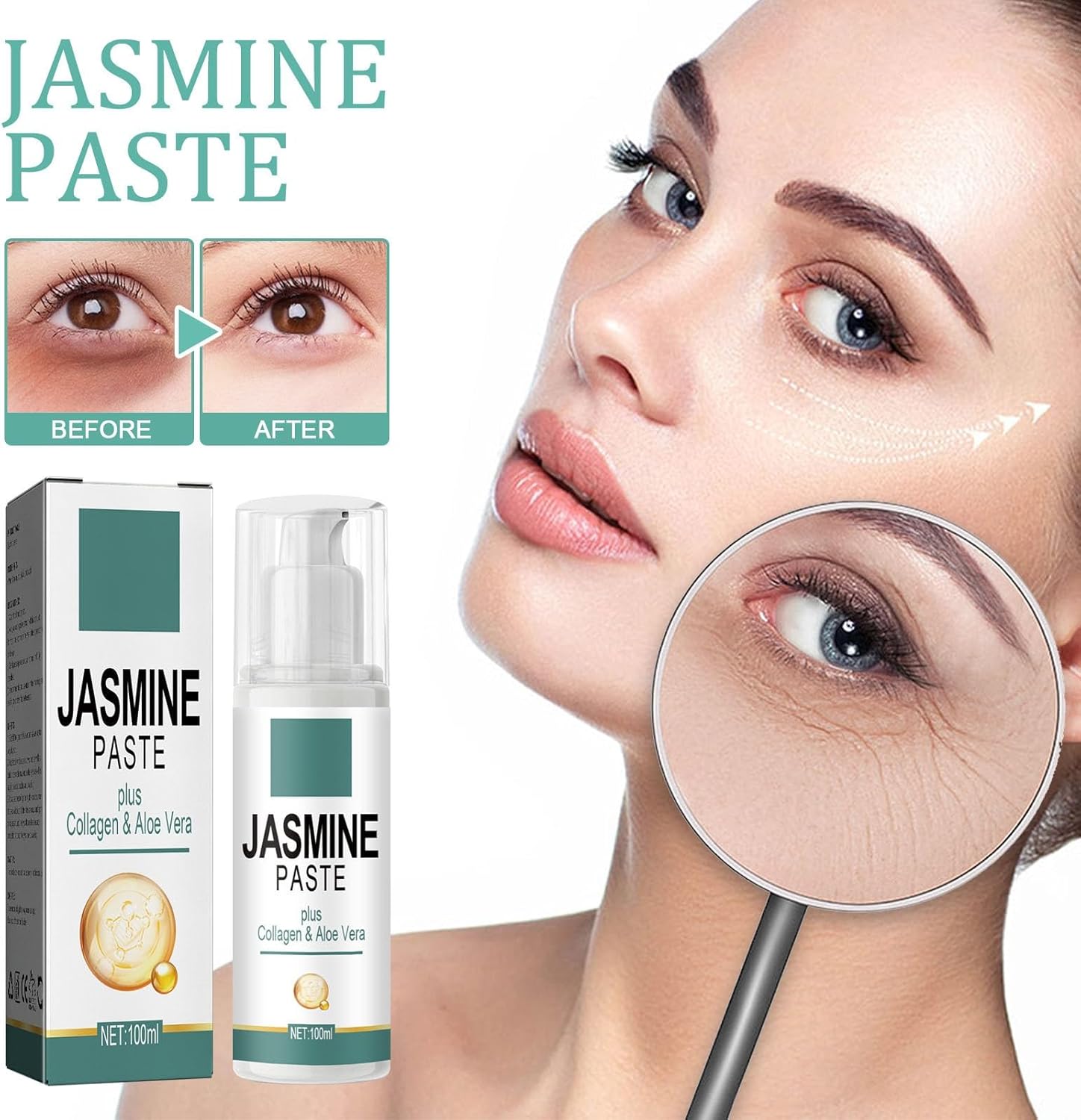 Pommade au jasmin contre les cernes sous les yeux, anti-rides, pommade au jasmin contre les cernes, pommade au jasmin contre les cernes, 100 ml, kit de soin du visage pour adolescents (blanc, taille