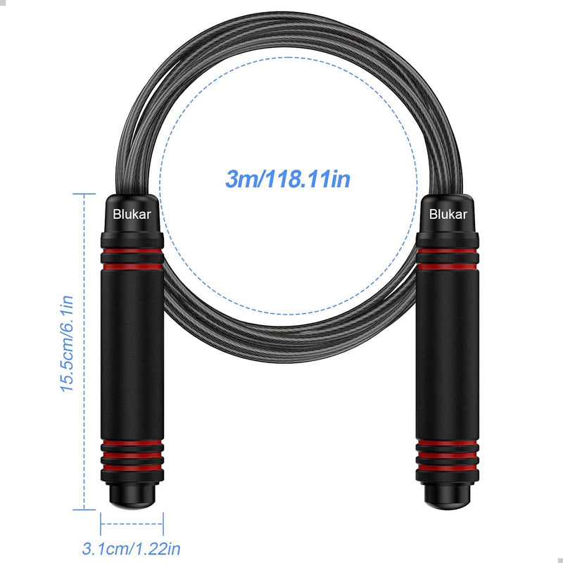 Blukar Corde à Sauter, Speed Jump Rope Réglable pour Hommes & Femmes , Roulements à Billes en Acier, Poignées Antidérapantes en Mousse, Câble en Acier pour Fitness, Crossfit, Sport, Boxe, GYM