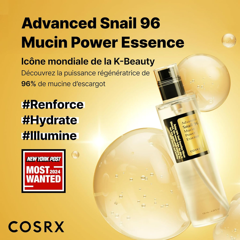 COSRX Advanced Snail 96% Mucin Power Essence 100 ml | Sérum Hydratante avec Mucine Bave d'Escargot | Anti Rides Peaux d'Acné et Sèches Soins pour le Visage | Coréen Korean Skincare