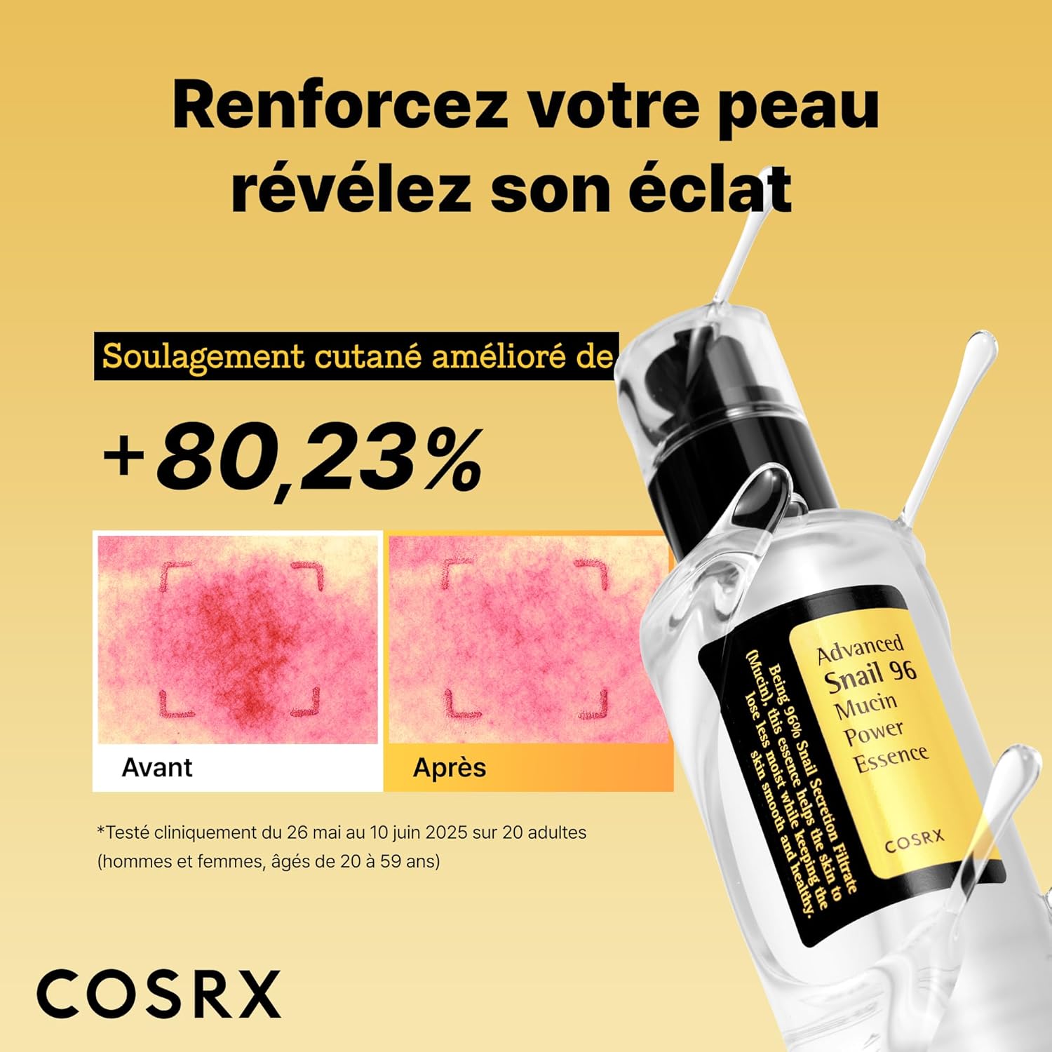 COSRX Advanced Snail 96% Mucin Power Essence 100 ml | Sérum Hydratante avec Mucine Bave d'Escargot | Anti Rides Peaux d'Acné et Sèches Soins pour le Visage | Coréen Korean Skincare