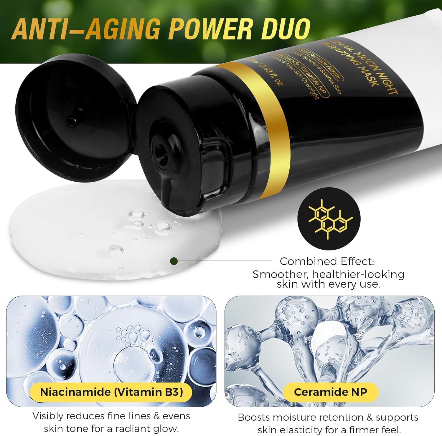 Masque de nuit à la bave d'escargot au collagène pour le visage - Masque de collagène bio - Masque exfoliant pour la peau - Masque facial efficace en profondeur - Pinceau de soin coréen inclus