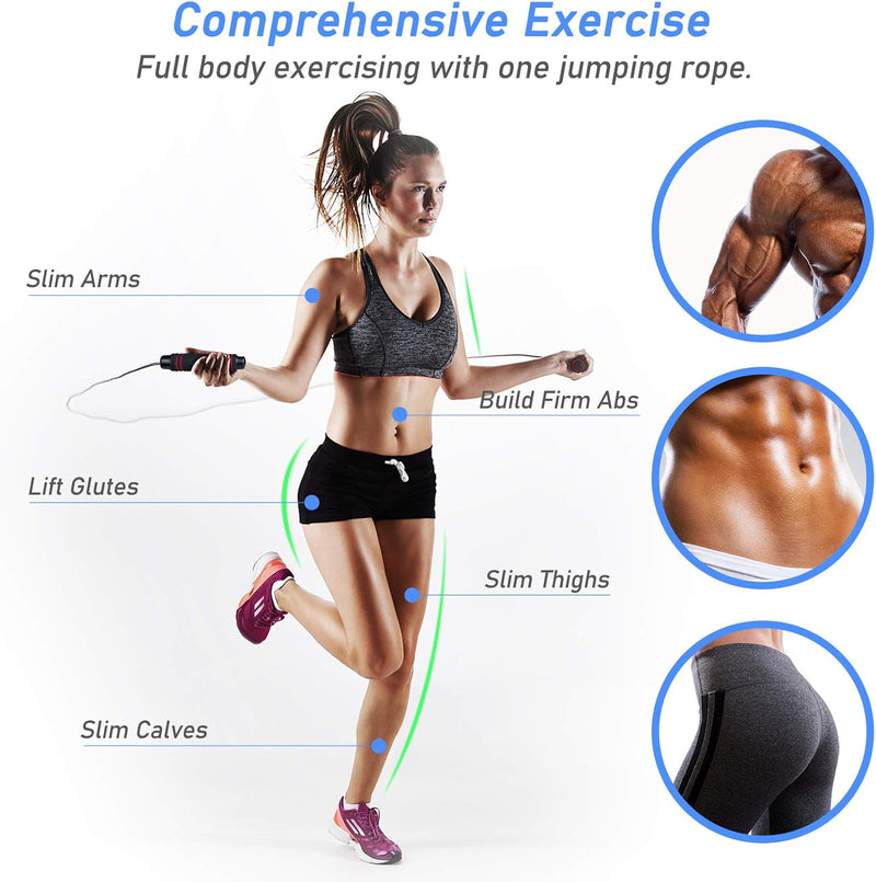 Blukar Corde à Sauter, Speed Jump Rope Réglable pour Hommes & Femmes , Roulements à Billes en Acier, Poignées Antidérapantes en Mousse, Câble en Acier pour Fitness, Crossfit, Sport, Boxe, GYM