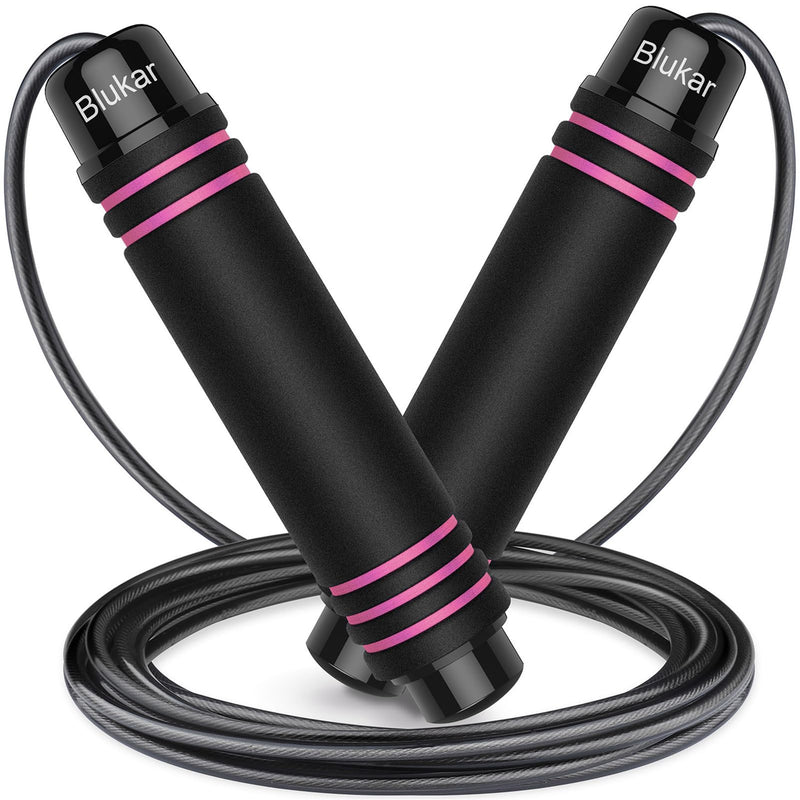 Blukar Corde à Sauter, Speed Jump Rope Réglable pour Hommes & Femmes , Roulements à Billes en Acier, Poignées Antidérapantes en Mousse, Câble en Acier pour Fitness, Crossfit, Sport, Boxe, GYM