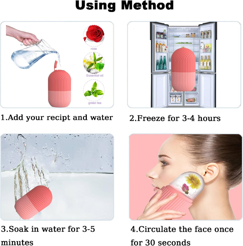 Joyeee Ice Roller, massage de la glace pour les yeux réutilisable, beauté du visage, soins de la peau compresse de glace rétrécit les pores réduit les poches améliore l'élasticité de la peau. (Rose)