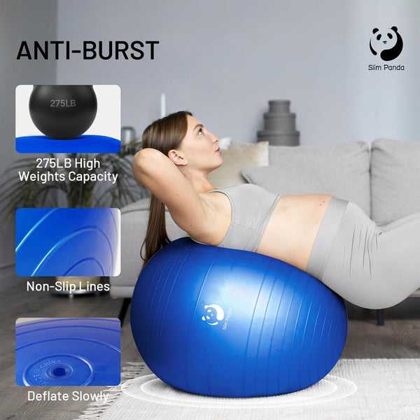 Slim Panda Ballon Pilates, 55-85cm Anti-Slip Ballon de Gymnastique avec Paille de Gonflage, Soft Yoga Ball Équilibre pour Maison, Fitness, Entraînement à l'équilibre