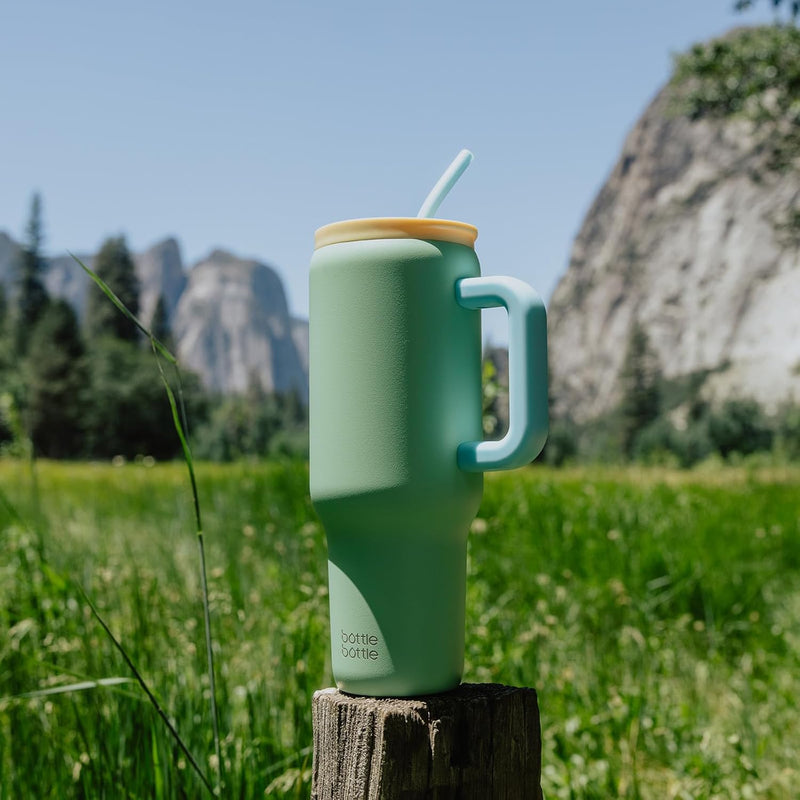 BOTTLE BOTTLE Tasse isotherme 1200 ml, Mug avec paille et poignée, Tasse avec paille sous vide en acier inoxydable pour cadeaux, fêtes, bureau, Café (Vert Menthe)
