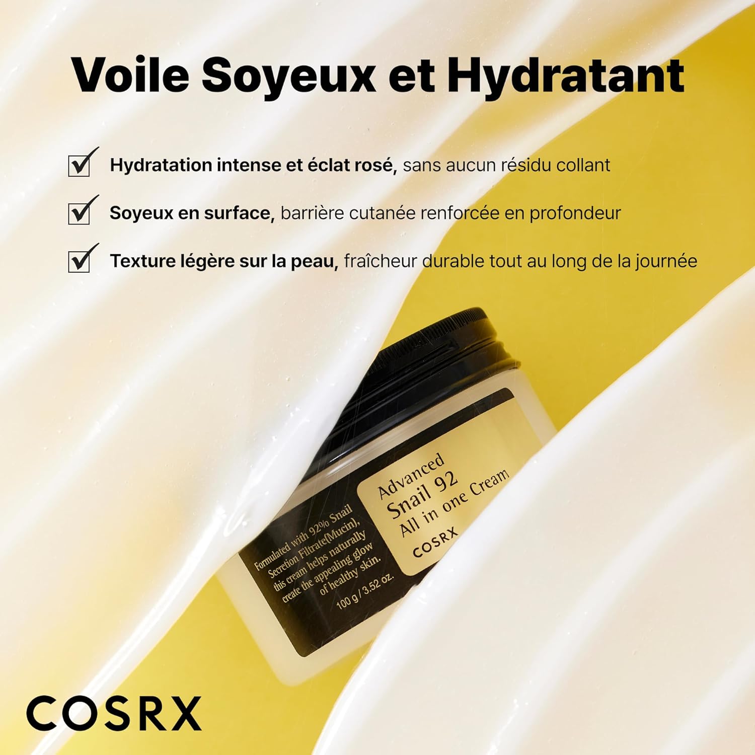 COSRX Advanced Snail 92% All In One Cream 100 ml | Crème Hydratante avec Bave d'Escargot | Pour Anti Rides Peaux d'Acné et Peau Sèche Soins pour le Visage de Jour Femme | Coréen Korean Skincare