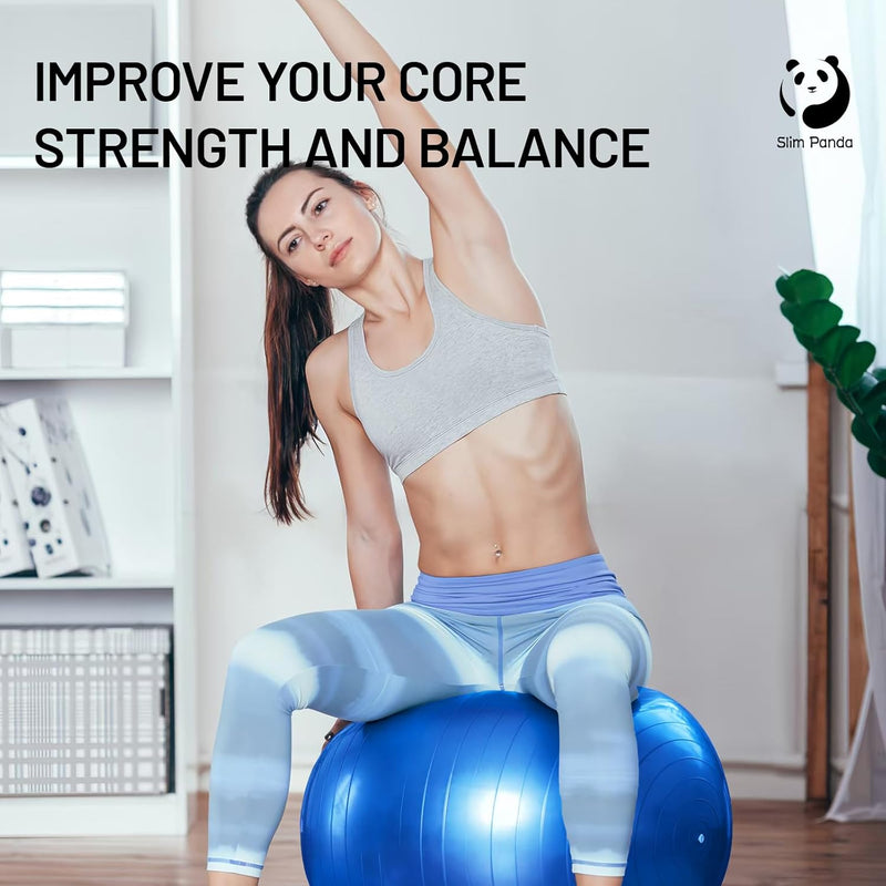 Slim Panda Ballon Pilates, 55-85cm Anti-Slip Ballon de Gymnastique avec Paille de Gonflage, Soft Yoga Ball Équilibre pour Maison, Fitness, Entraînement à l'équilibre