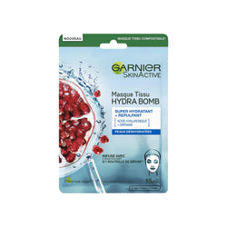 GARNIER Skin Active - Coffret Masques Tissu Hydra Bomb - Hydratant & Repulpant - À Base De Grenade & Acide Hyaluronique - Vegan & Cruelty Free - Tissu Compostable - Peaux Déshydratées - x5