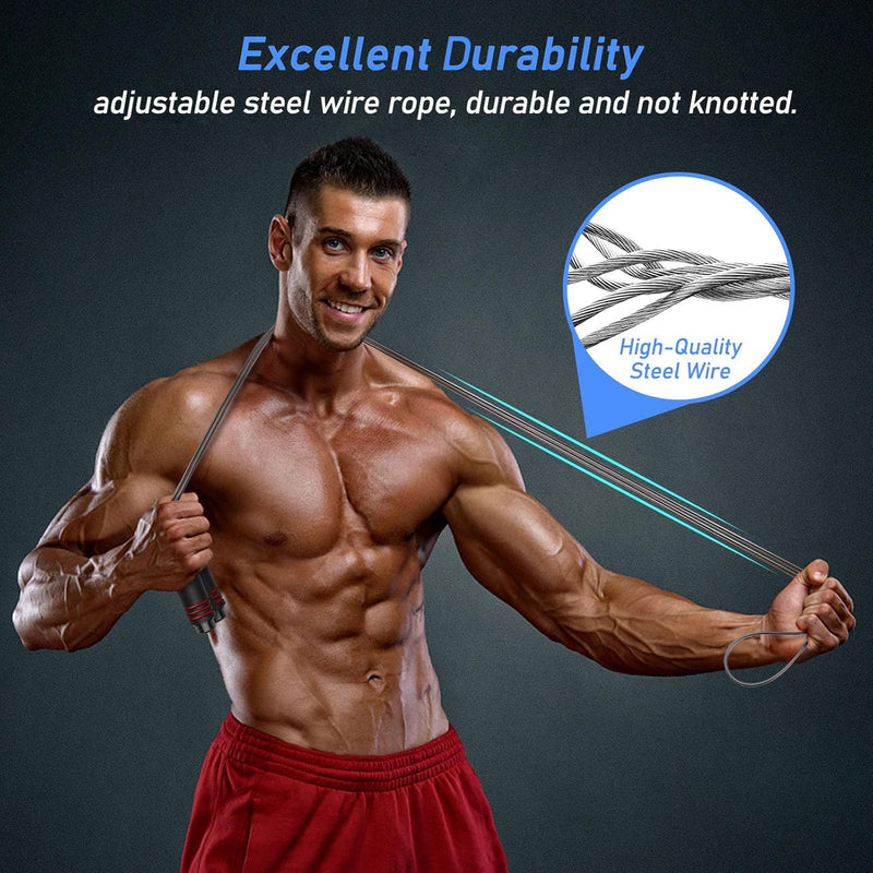Blukar Corde à Sauter, Speed Jump Rope Réglable pour Hommes & Femmes , Roulements à Billes en Acier, Poignées Antidérapantes en Mousse, Câble en Acier pour Fitness, Crossfit, Sport, Boxe, GYM